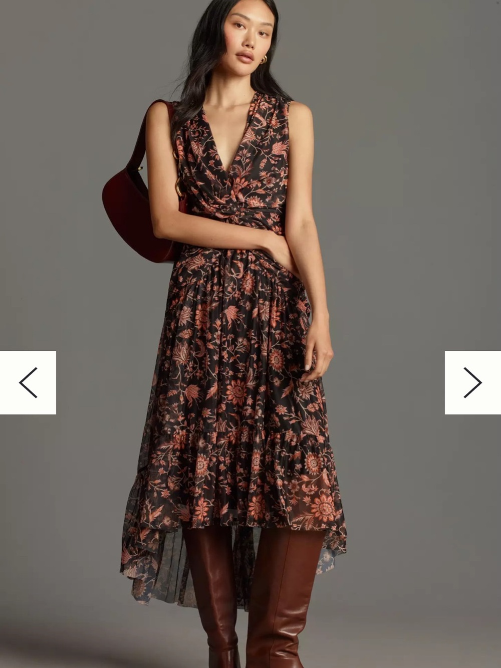 Anthropologie NWT Black Dress with Rust Floral Print